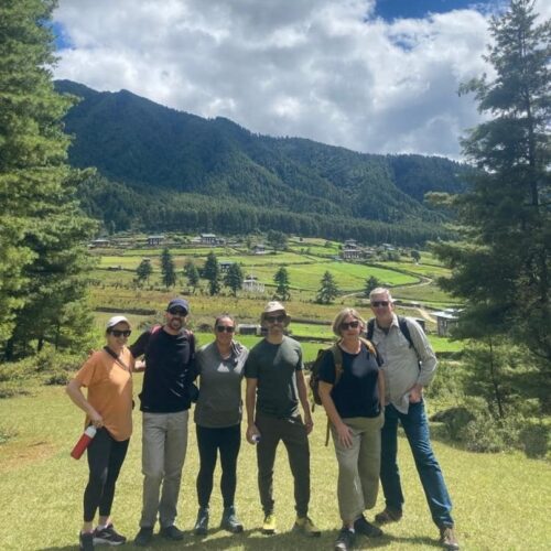 Group of travelers in Bhutan valley
