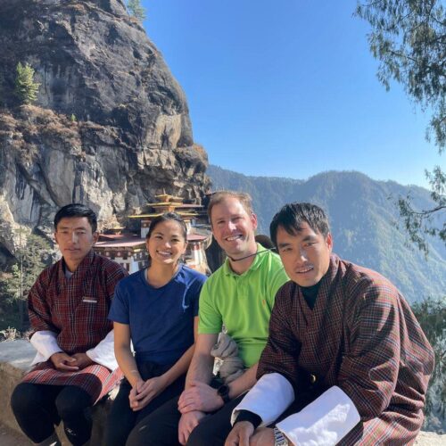 Travelers with local guides in Bhutan