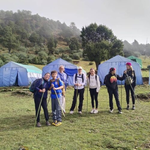 Group of travelers camping in Bhutan