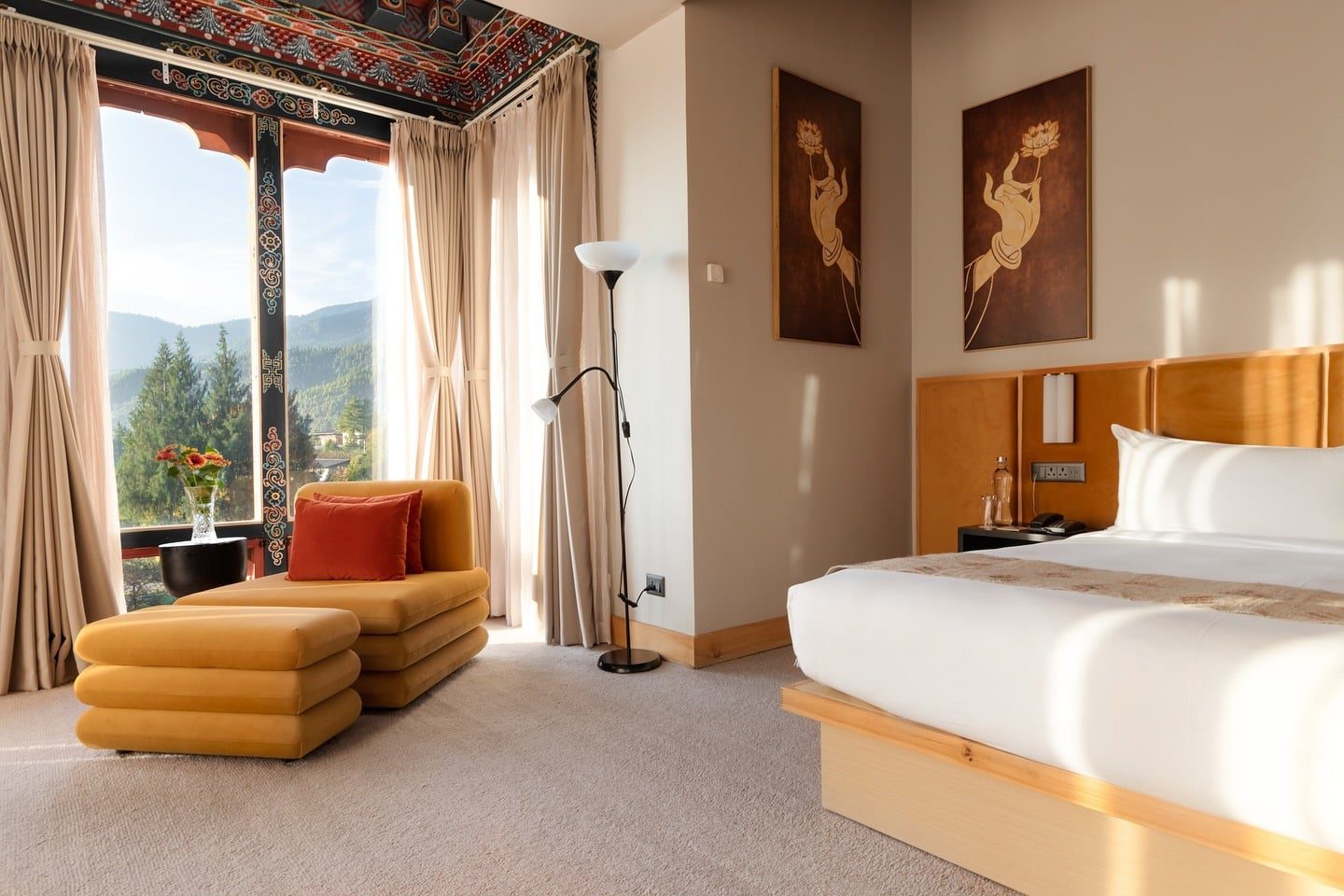 Luxury hotel room with mountain views in Bhutan