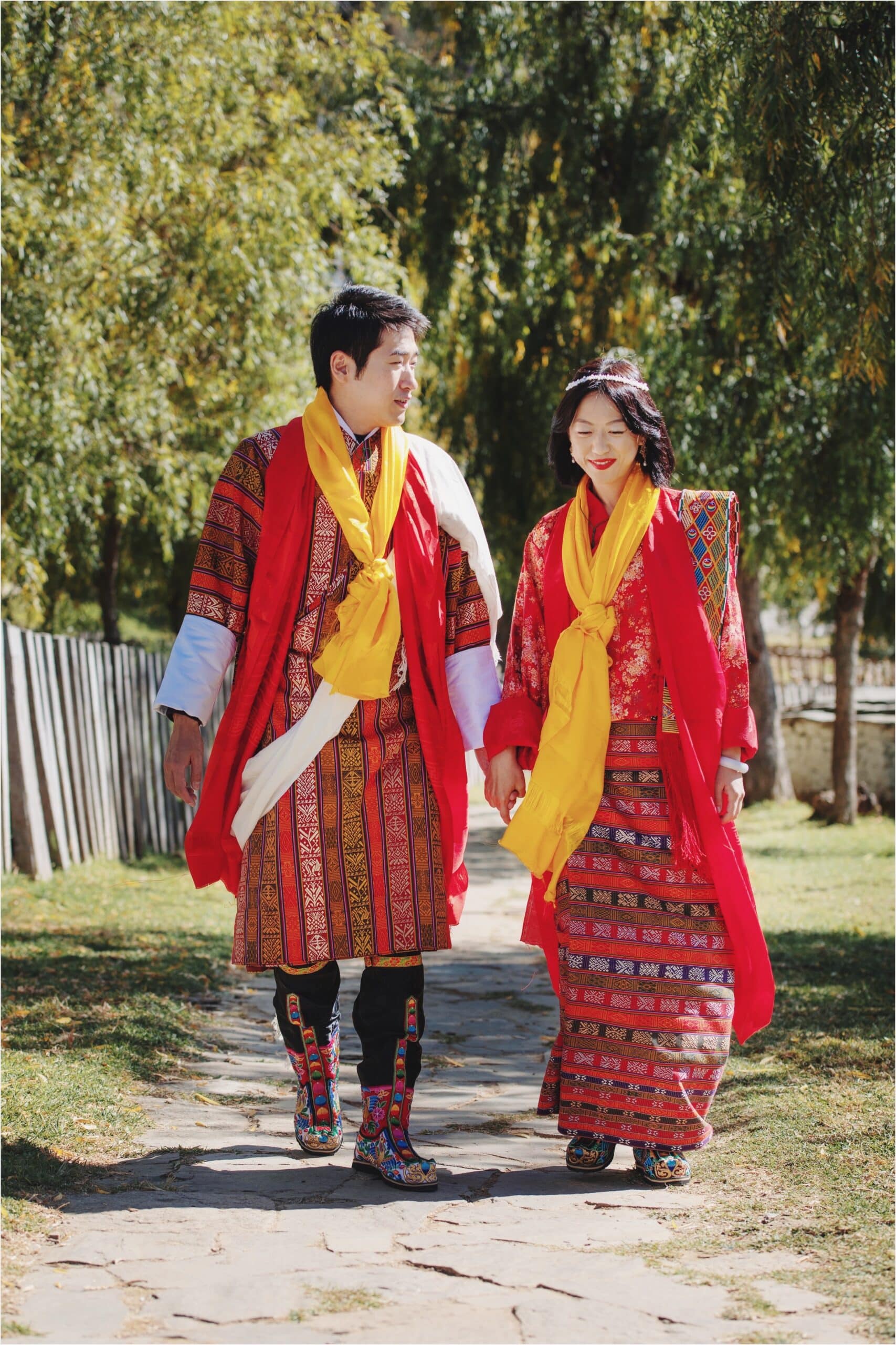 Traditional Bhutanese festival with masked dancers
