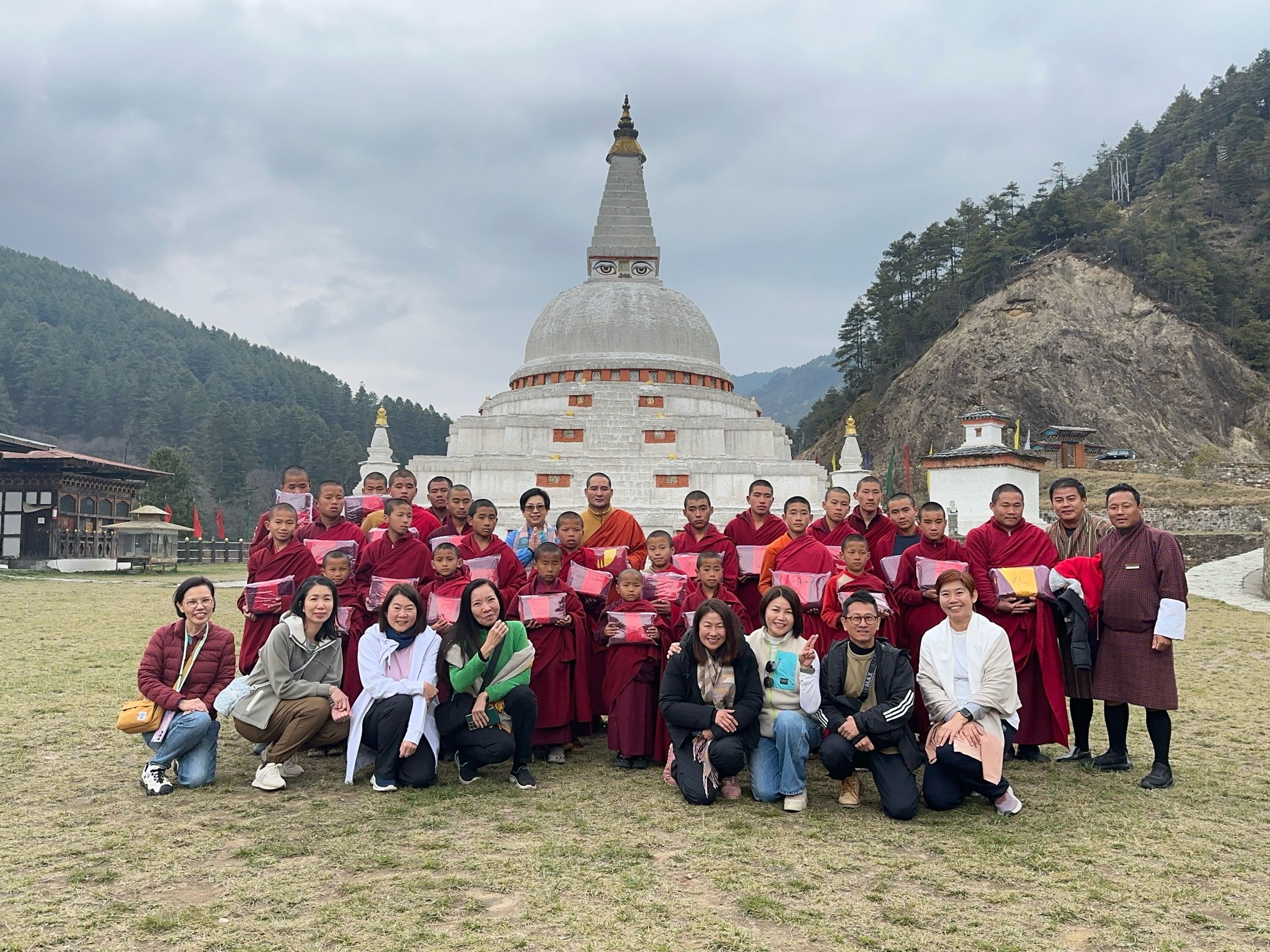 Scenic valley view with traditional Bhutanese houses