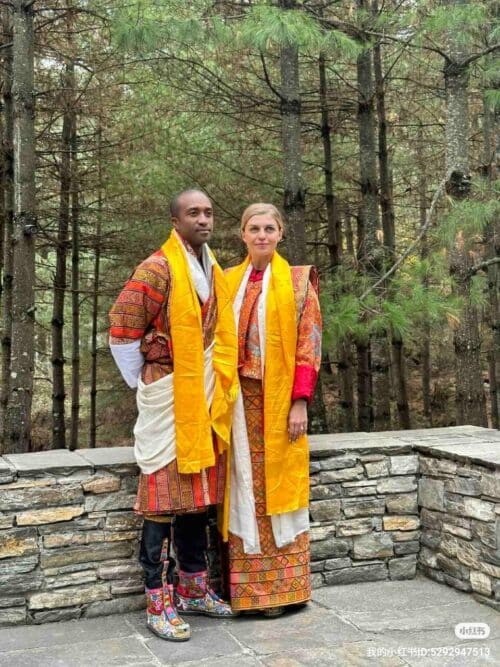 Punakha Dzong with jacaranda trees in bloom